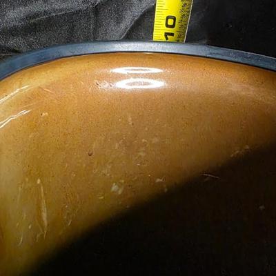 Vintage Hand-Painted Blue & Cream Art Pottery Planter with Floral Vine Motif