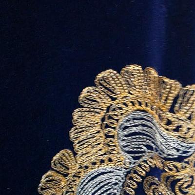 Hand-Embroidered Navy Velvet Kaftan Dress with Gold & Silver Threadwork, Long Formal Evening Gown