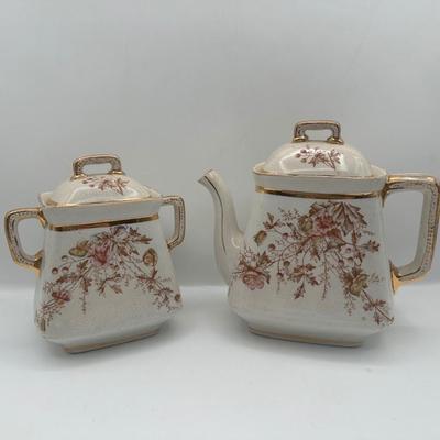 Royal Ironstone China Floral Coffee Pot and Sugar Bowl with Lids