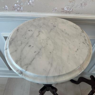 Pair of Italian Marble-Top Pedestal Side Tables, Made in Italy