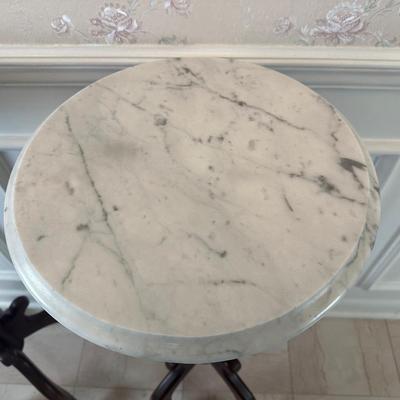 Pair of Italian Marble-Top Pedestal Side Tables, Made in Italy