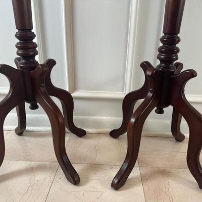 Pair of Italian Marble-Top Pedestal Side Tables, Made in Italy