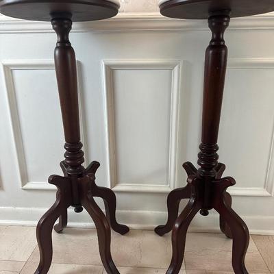 Pair of Italian Marble-Top Pedestal Side Tables, Made in Italy