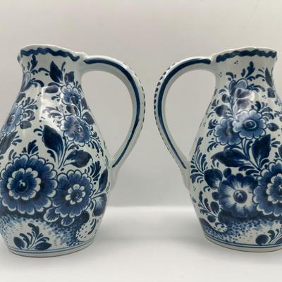 Pair of Blue & White Delft Jugs, Made in Holland