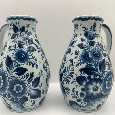 Pair of Blue & White Delft Jugs, Made in Holland