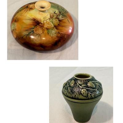 Mini Rockwood Pottery Bud Vase & American Belleek Squat Vase (LR-SF)