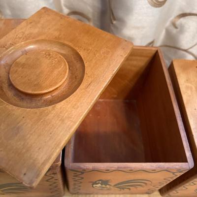 Vintage three-piece wood kitchen canisters