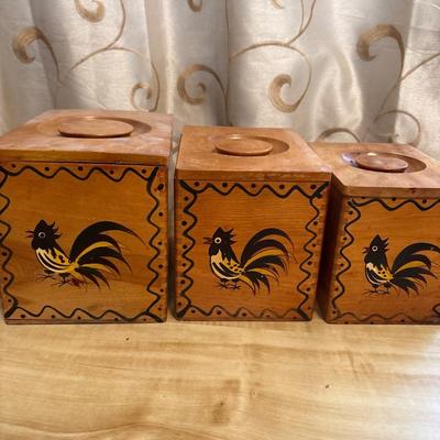 Vintage three-piece wood kitchen canisters