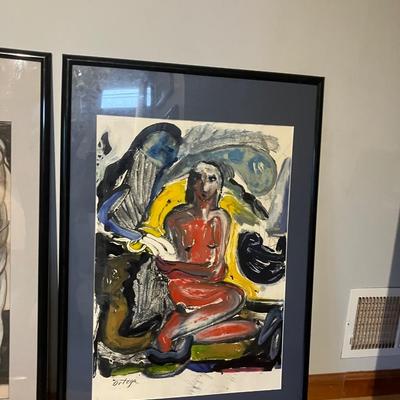 Original Alfred Ortega Oil on Paper Figurative Nudes – Signed, Excellent Condition!