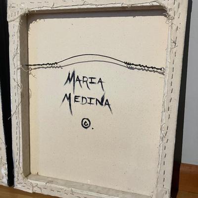 Pair of Original Signed Mixed Media Canvases by Maria Medina