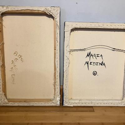 Pair of Original Signed Mixed Media Canvases by Maria Medina