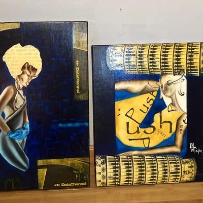 Pair of Original Signed Mixed Media Canvases by Maria Medina