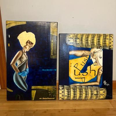 Pair of Original Signed Mixed Media Canvases by Maria Medina