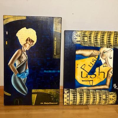 Pair of Original Signed Mixed Media Canvases by Maria Medina