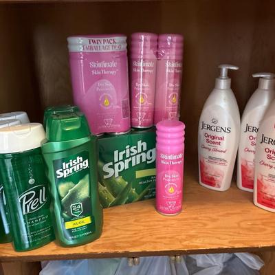 Shampoo, soap, shaving cream, and lotion