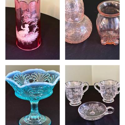 Collection of Colored & Etched Glassware, Including Fenton (LR-SF)