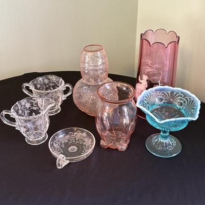 Collection of Colored & Etched Glassware, Including Fenton (LR-SF)