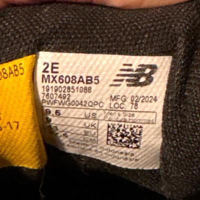 Men’s NB 9.5 shoes, slippers 10.5 & stand, belt