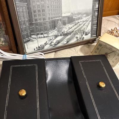 Totes leather duffel, jewelry case, programmable timer and picture frame