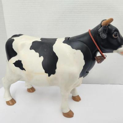Black and White Cow Figurine with Bell Farm Animal Decor Plastic Figure