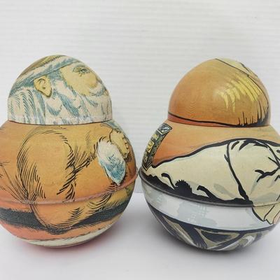 Vintage Bristol Ware Santa Claus Tin Container 1980 and Cheinco Santa Tin Replica Pair