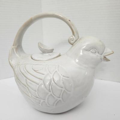 World Market White Ceramic Bird Teapot Figural Lidded Tea Pot Made in China