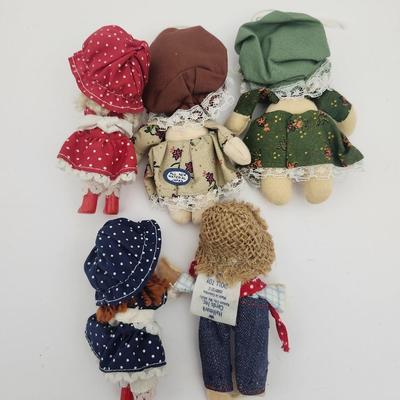 Vintage Cloth Mini Rag Dolls Fabric Dolls Bonnet Dresses Handmade Style Mixed Lot