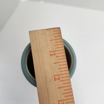 Hand Painted Ceramic Vase Southwestern Geometric Trees Pastel Blue Pink White Felt Base