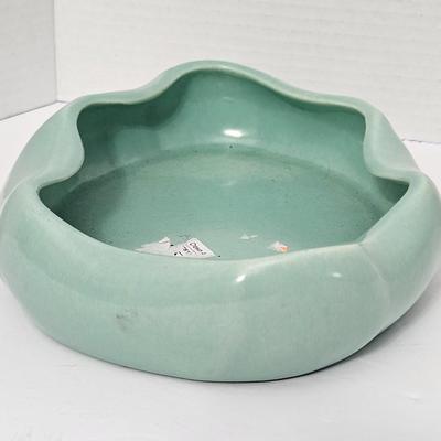 Mid-Century Modern Planter Aqua Ombre Wavy Scalloped Rim Console Bowl