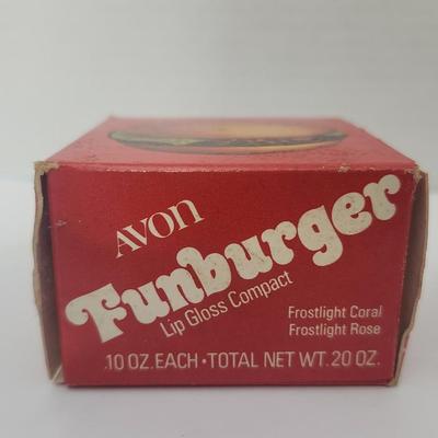 Avon Funburger Hamburger Lip Gloss Compact Vintage Novelty Makeup Collectible With Box
