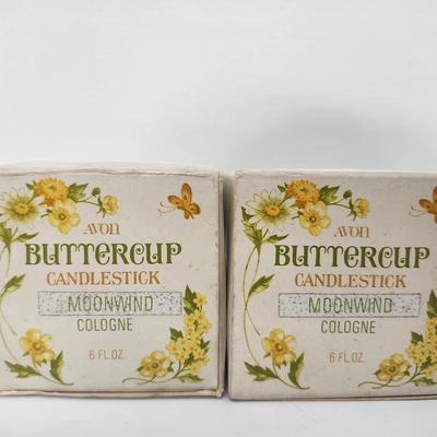 Avon Buttercup Candlestick Moonwind Cologne Vintage Floral Milk Glass Style Bottle With Box