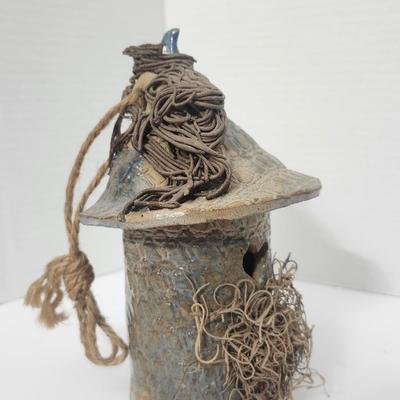 Handmade Ceramic Birdhouse With Heart Window Rustic Folk Art Garden Decor Clay Hanging House