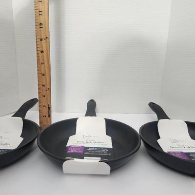 Mainstays 8 Inch Nonstick Skillet Frying Pan Lot of 3 Black Aluminum Cookware Set
