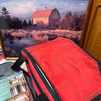 Shoeshine kit, storage bags, cooler, and picture