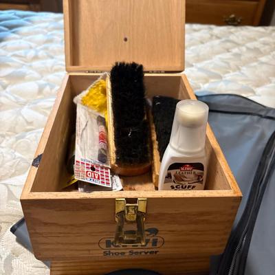 Shoeshine kit, storage bags, cooler, and picture