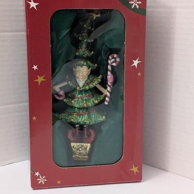 Costco Glittered Christmas Tree Elf Ornament With Candy Cane In Box