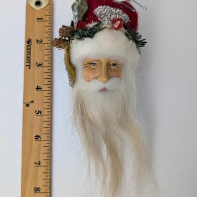 Vintage Santa Claus Face Ornament With Long Beard Holiday Decoration