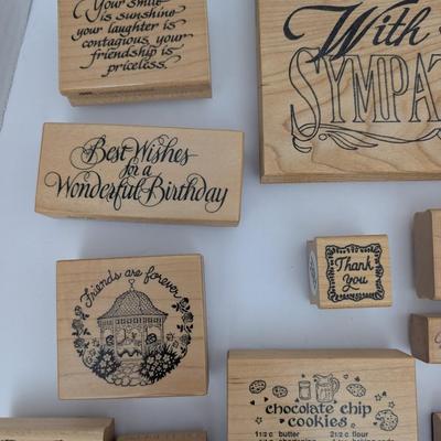 Lot Rubber Stamps Sympathy Birthday Holiday Sentiments Faces Patterns Crafting Supplies