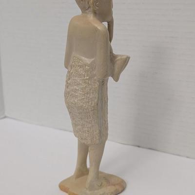 Vintage Hand Carved Figurine Of Woman Carrying Child Rustic Folk Art Sculpture