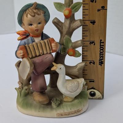 Vintage Ceramic Figurine Boy With Accordion And Goose "By The Old Apple Tree"