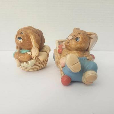 Pendelfin Stonecraft Rabbits 2pc Little Joe Basket + Barrow Boy England