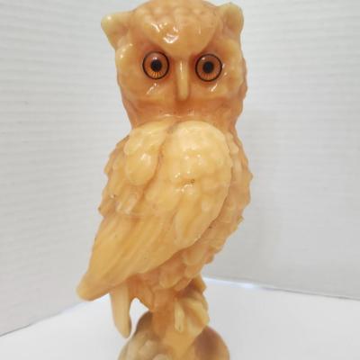 Vintage Owl Candle Molded Wax Figure with Glass Eyes Decorative Halloween Gothic Decor