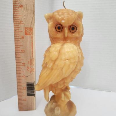 Vintage Owl Candle Molded Wax Figure with Glass Eyes Decorative Halloween Gothic Decor