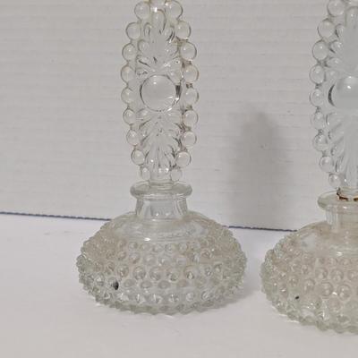 Vintage Pressed Glass Perfume Bottles Lot of Two Hobnail Bases with Bubble Arch Stoppers