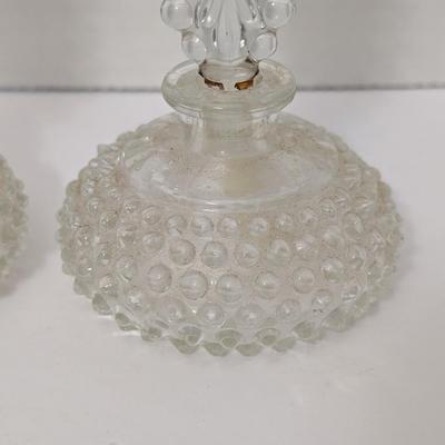 Vintage Pressed Glass Perfume Bottles Lot of Two Hobnail Bases with Bubble Arch Stoppers