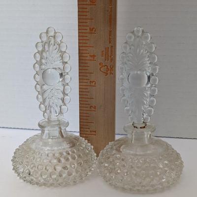Vintage Pressed Glass Perfume Bottles Lot of Two Hobnail Bases with Bubble Arch Stoppers
