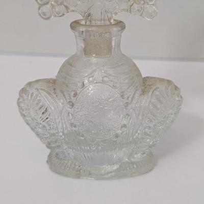 Vintage Clear Pressed Glass Perfume Bottle with Bubble Arch Stopper and Oval Medallion Body