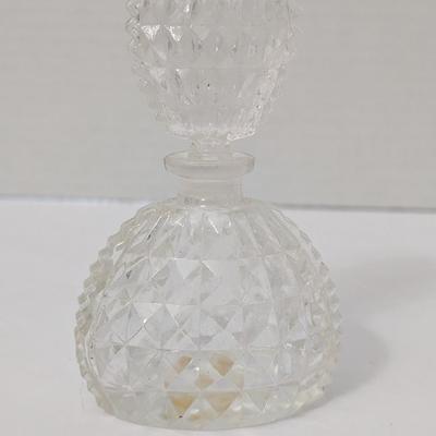 Vintage Clear Pressed Glass Diamond Cut Perfume Bottle with Matching Stopper Vanity Display
