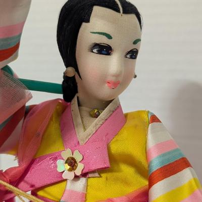 Traditional Korean Folk Dancer Doll Pink Hanbok Costume Drum Figure Cultural Decor Display Piece