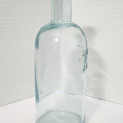 Antique Burnett Boston Embossed Glass Bottle Early American Apothecary Style Clear Aqua Glass